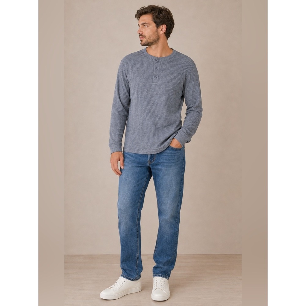All in Motion Men's Waffle Henley Shirt Blue Gray NWT M